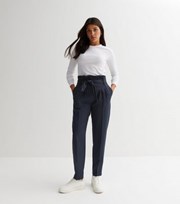 New Look Navy High Rise Tie Waist Paper Bag Trousers